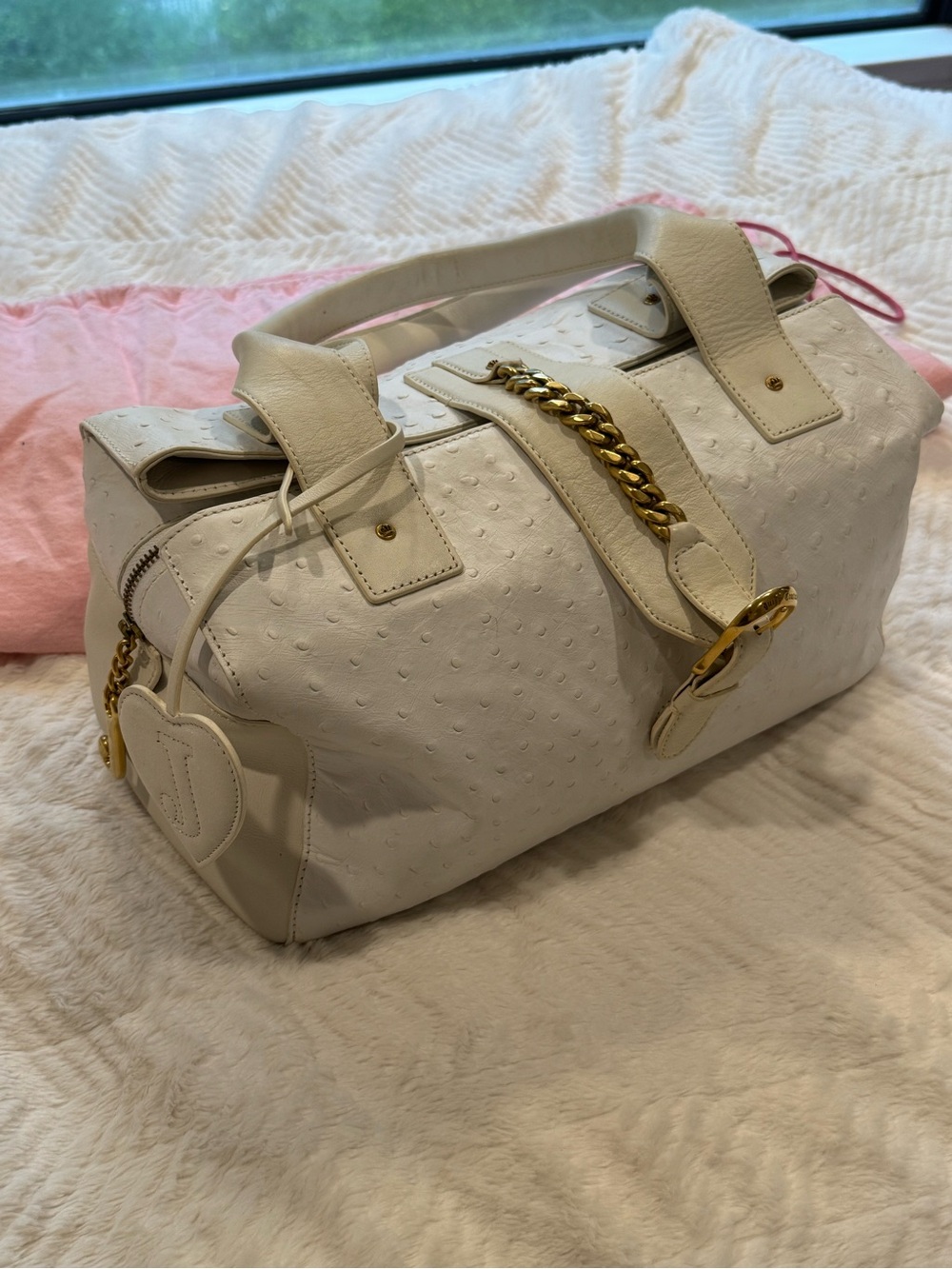 Vintage Ostrich Leather Juicy Couture Handbag in White